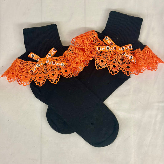 HALLOWEEN  bow  lace cuff socks - black / orange