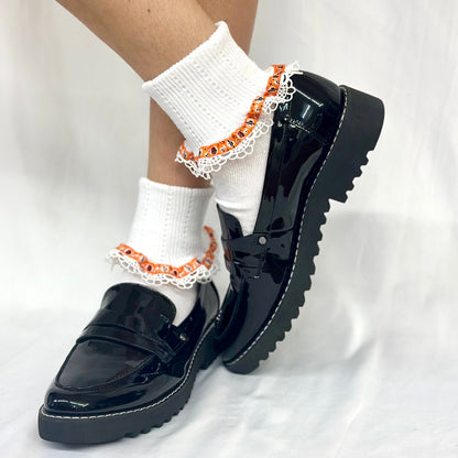 HALLOWEEN ribbon lace cuff sock - white