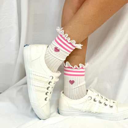 HEART mini striped crew sneaker socks - pink, Catherine cole signature socks