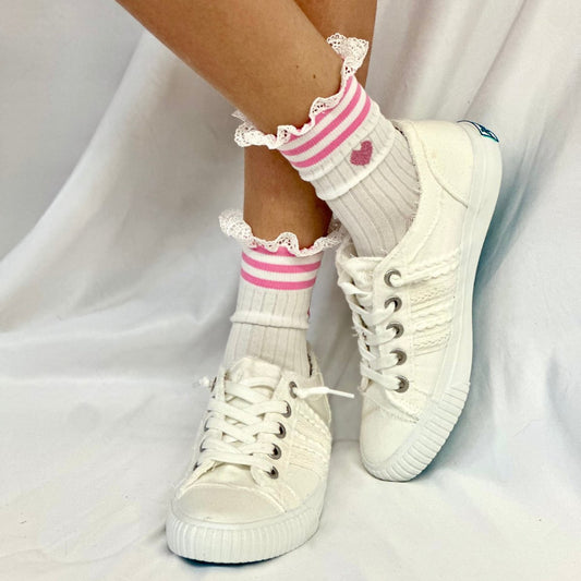 HEART mini striped crew sneaker socks - pink, Catherine cole signature socks