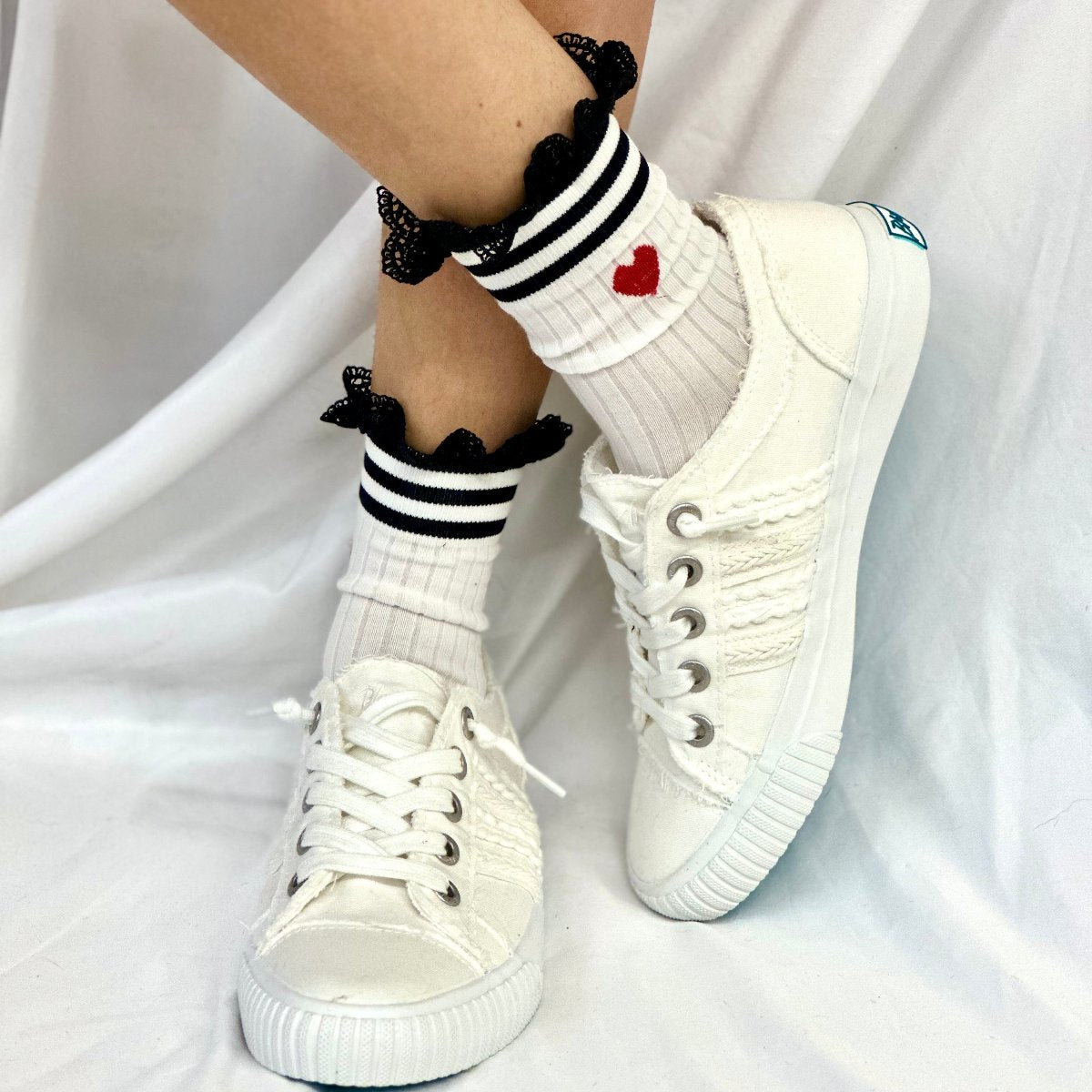 HEART mini striped crew sneaker socks - red, Catherine Cole Signature socks