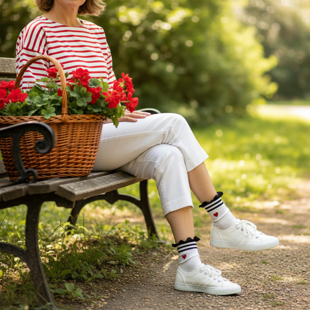 HEART Striped Crew Socks - Red Valentine's Day Socks for Her