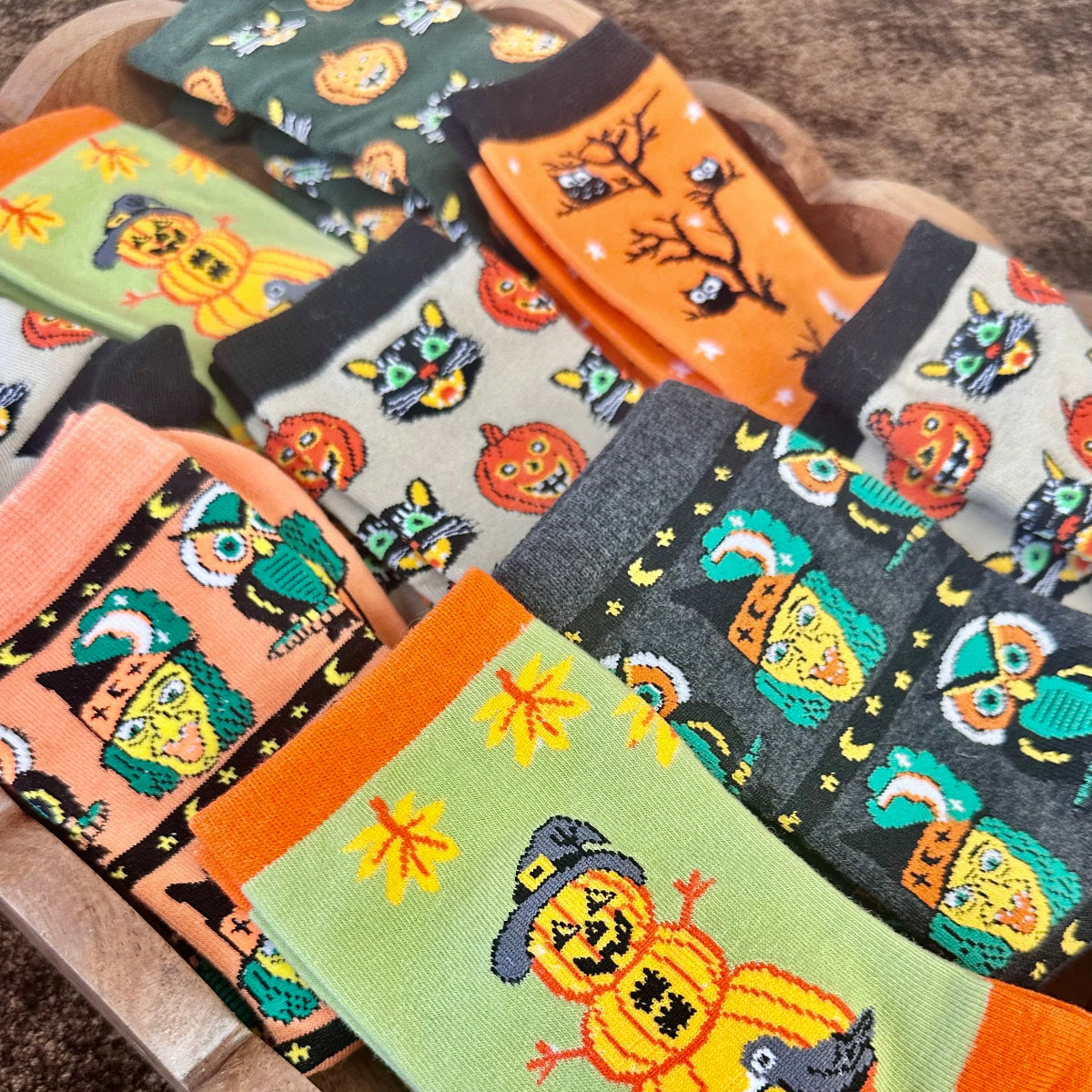 Halloween Gift Set – 3 Pairs Assorted Fun Ankle Socks & Handmade Pumpkin Earrings by Catherine Cole