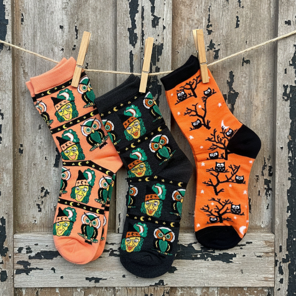 Halloween Gift Set – 3 Pairs Assorted Fun Ankle Socks & Handmade Pumpkin Earrings by Catherine Cole