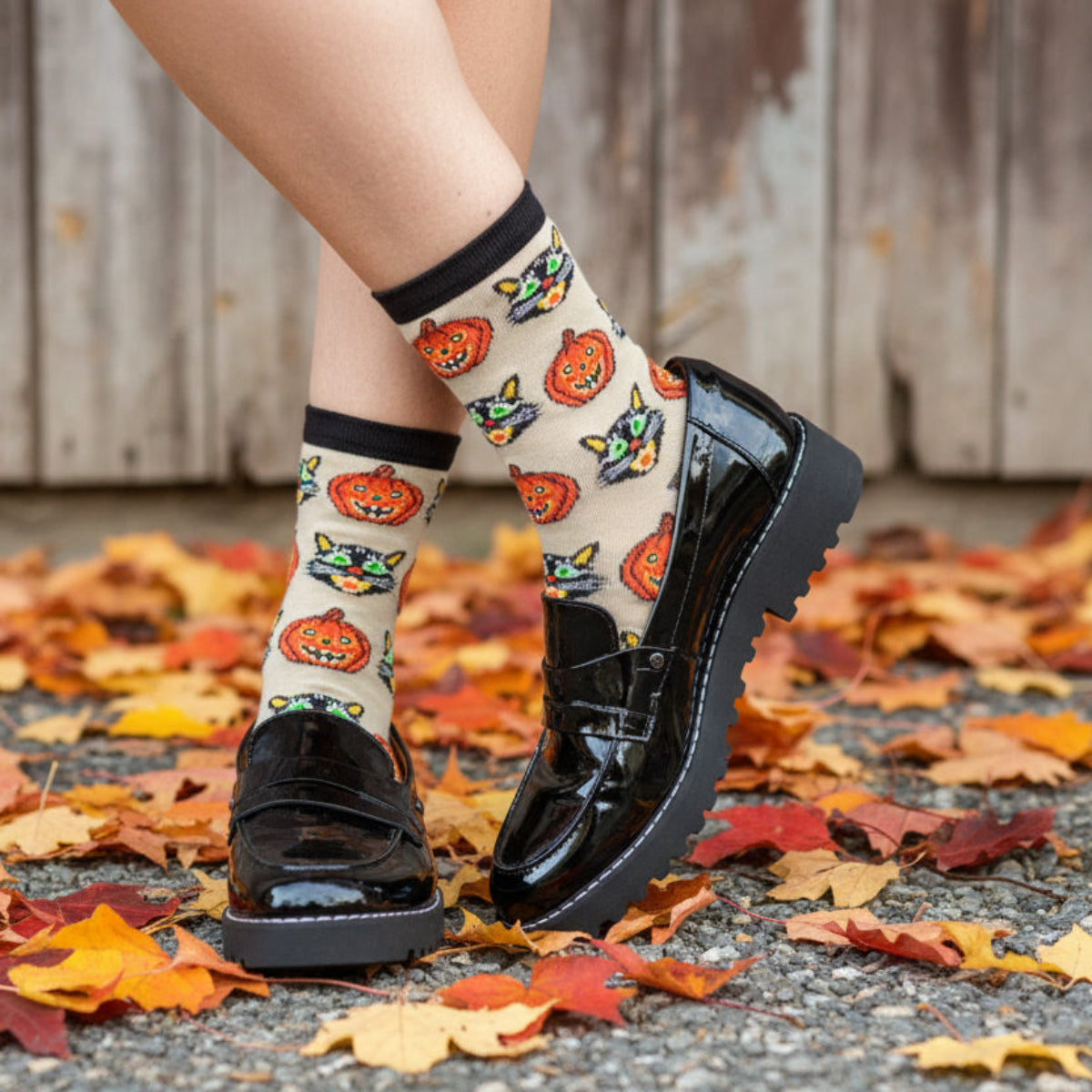 Halloween Gift Set – 3 Pairs Assorted Fun Ankle Socks & Handmade Pumpkin Earrings by Catherine Cole