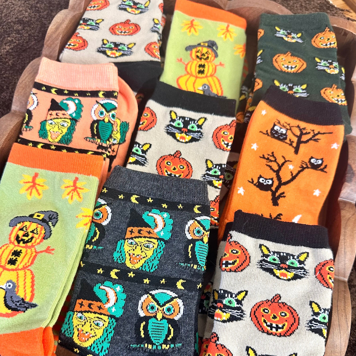 Halloween Gift Set – 3 Pairs Assorted Fun Ankle Socks & Handmade Pumpkin Earrings by Catherine Cole