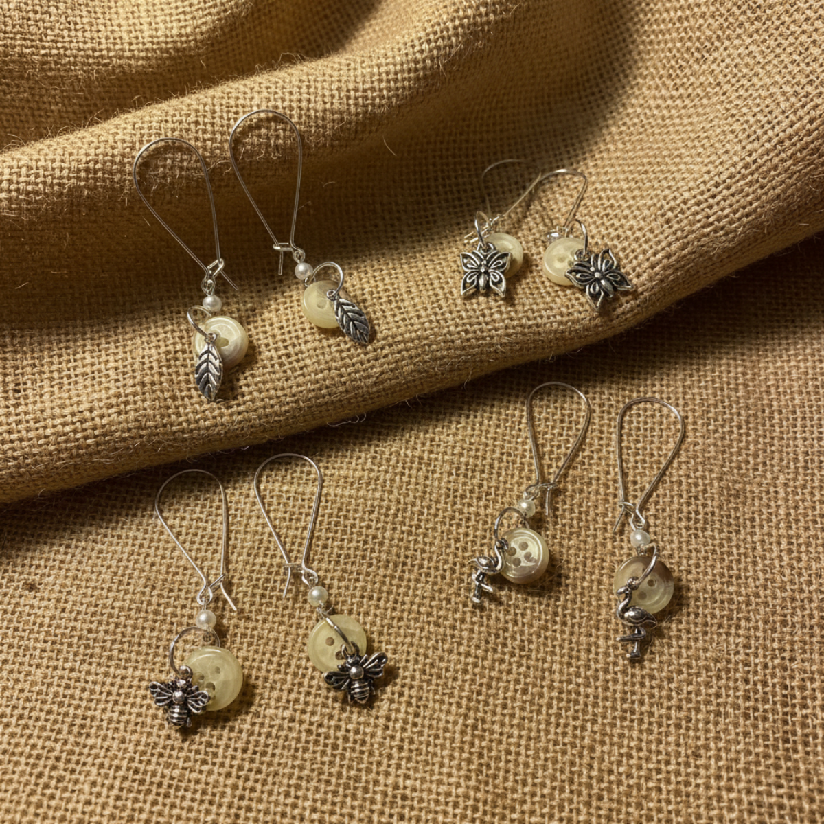 Handmade Earring Bundle – Bee, Leaf, Butterfly & Flamingo | Set of 4