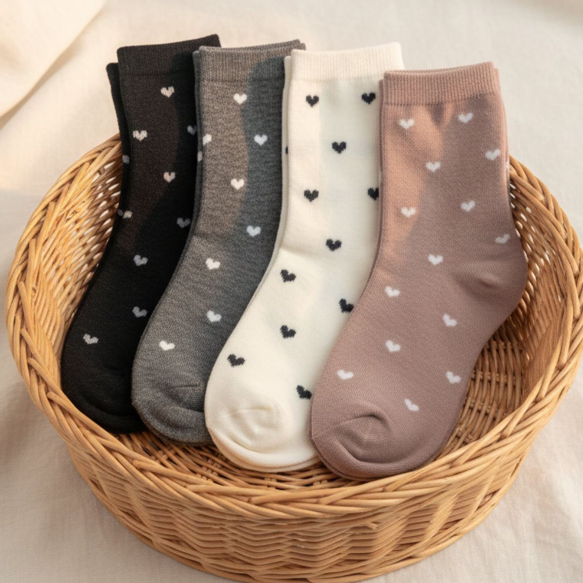 Heart Print 4-Pair Sock Bundle | Studio Clearance | Women's Crew Socks Size 6–9