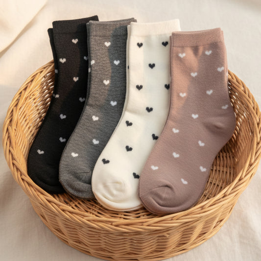 Heart Print 4-Pair Sock Bundle | Studio Clearance | Women's Crew Socks Size 6–9
