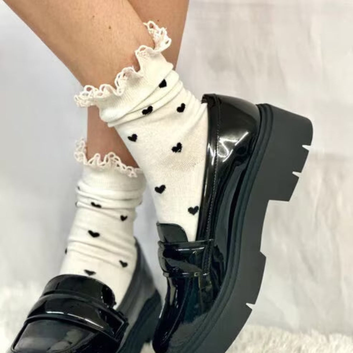 HEARTS DELIGHT  lace top heart ankle sock - cream black, Catherine cole