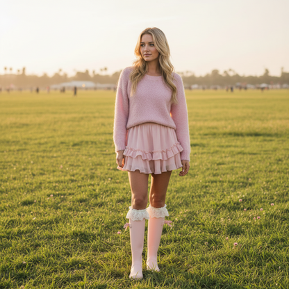 The Victoria Tall Lace Boot Sock in Antique Cream