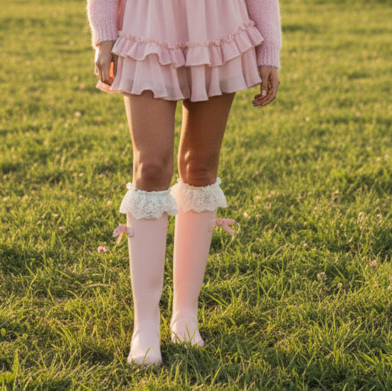 The Victoria Tall Lace Boot Sock in Antique Cream