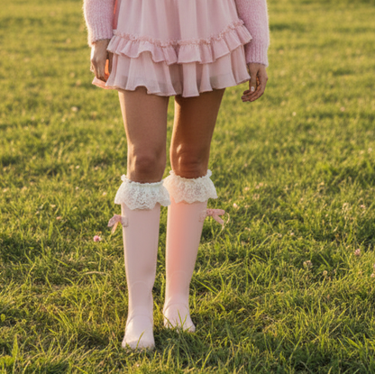 The Victoria Tall Lace Boot Sock in Antique Cream