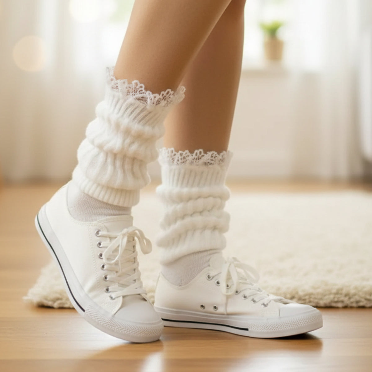 LACE Topped ULTIMATE Slouch Socks Women's - White