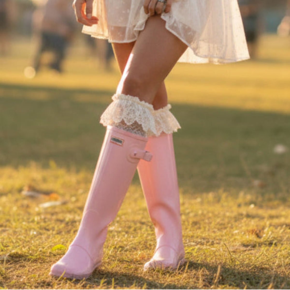 Love and Lemons rain boots lace sock dupe