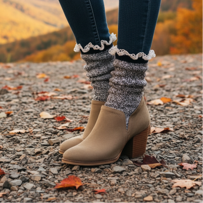 marled navy cotton lace top ankle boot socks women's fall fashiom