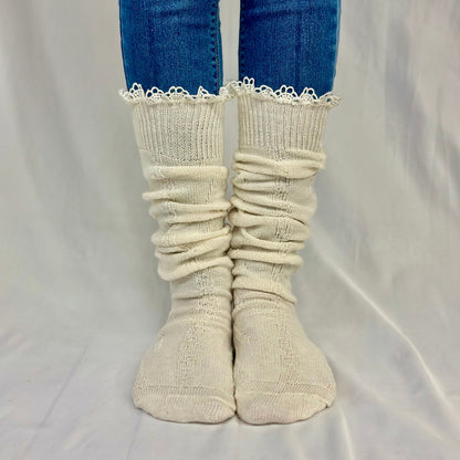 MOUNTAIN  lace  knee boot socks - natural