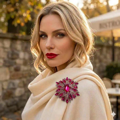 Magenta Sunburst Brooch - Vintage  Rhinestone Starburst Pin