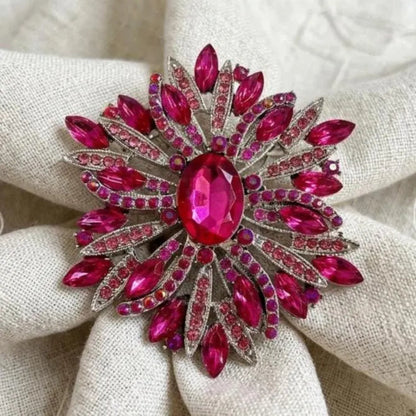 Magenta Sunburst Brooch - Vintage  Rhinestone Starburst Pin