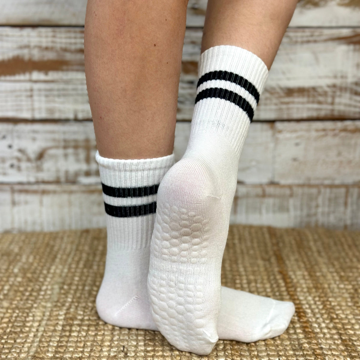 NAMASTE Grip Bottom Crew Socks 3-Pack Bundle with Wish Bracelet - Yoga & Pilates