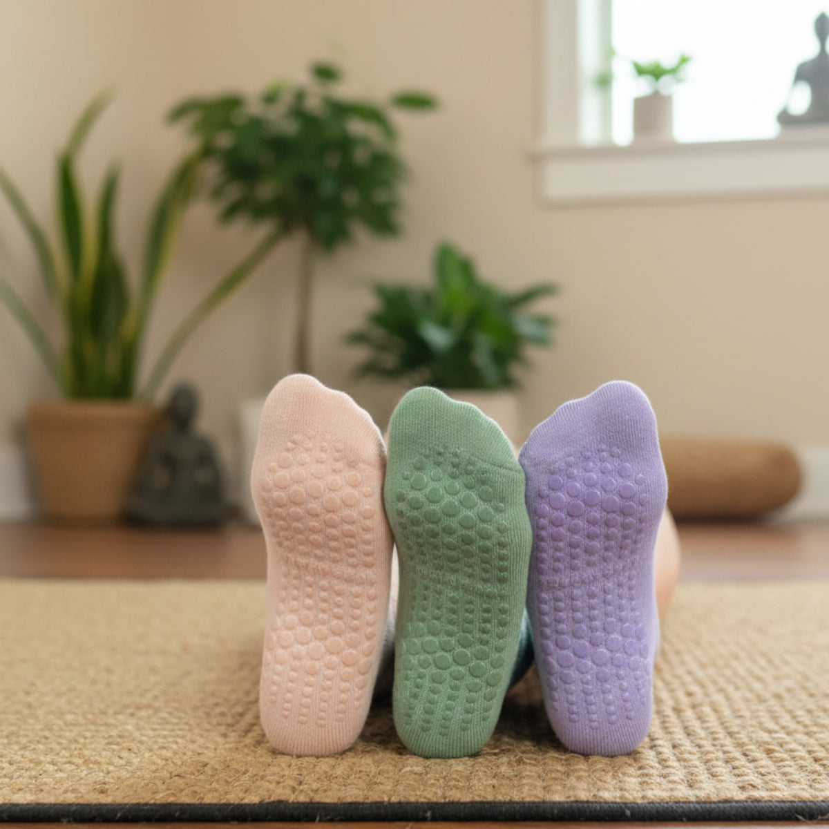 NAMASTE Grip Bottom Crew Socks 3-Pack Pastel Bundle with Wish Bracelet - Yoga & Pilates