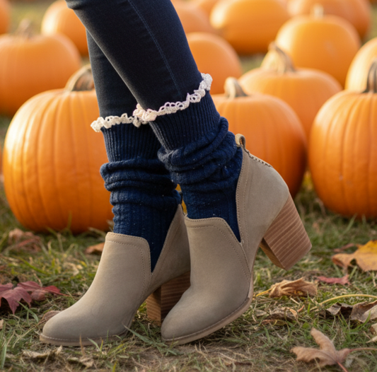 Navy bootie short ankle socks for women, trendy socks for fall by Catherine Cole signature socks