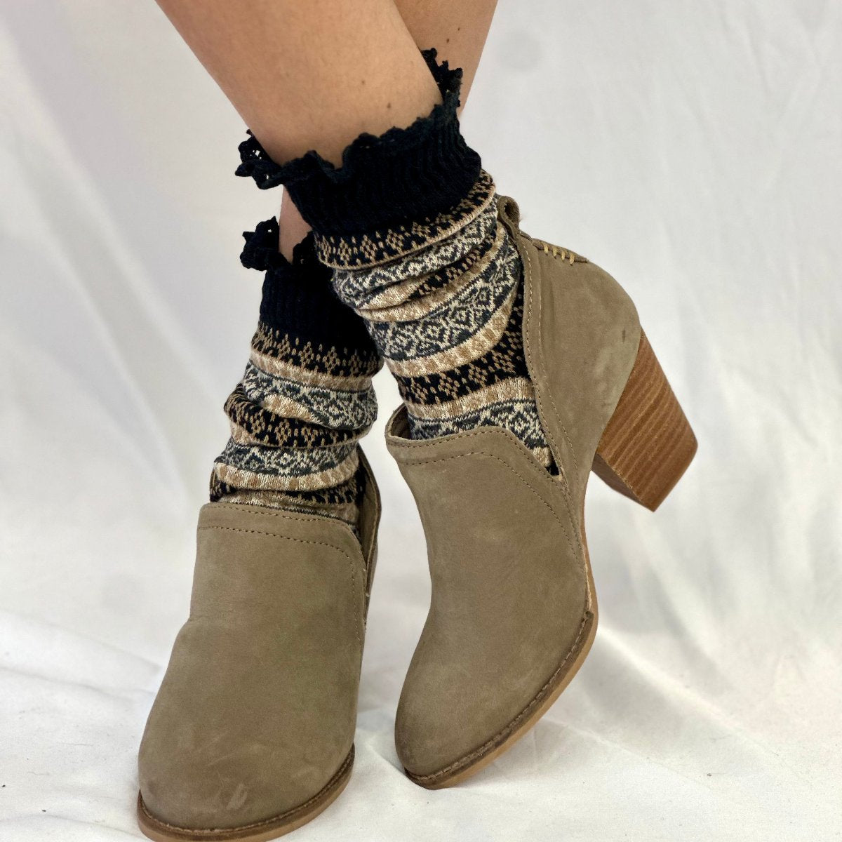 NORDIC design lace topped socks -black, Catherine Cole signature socks for women