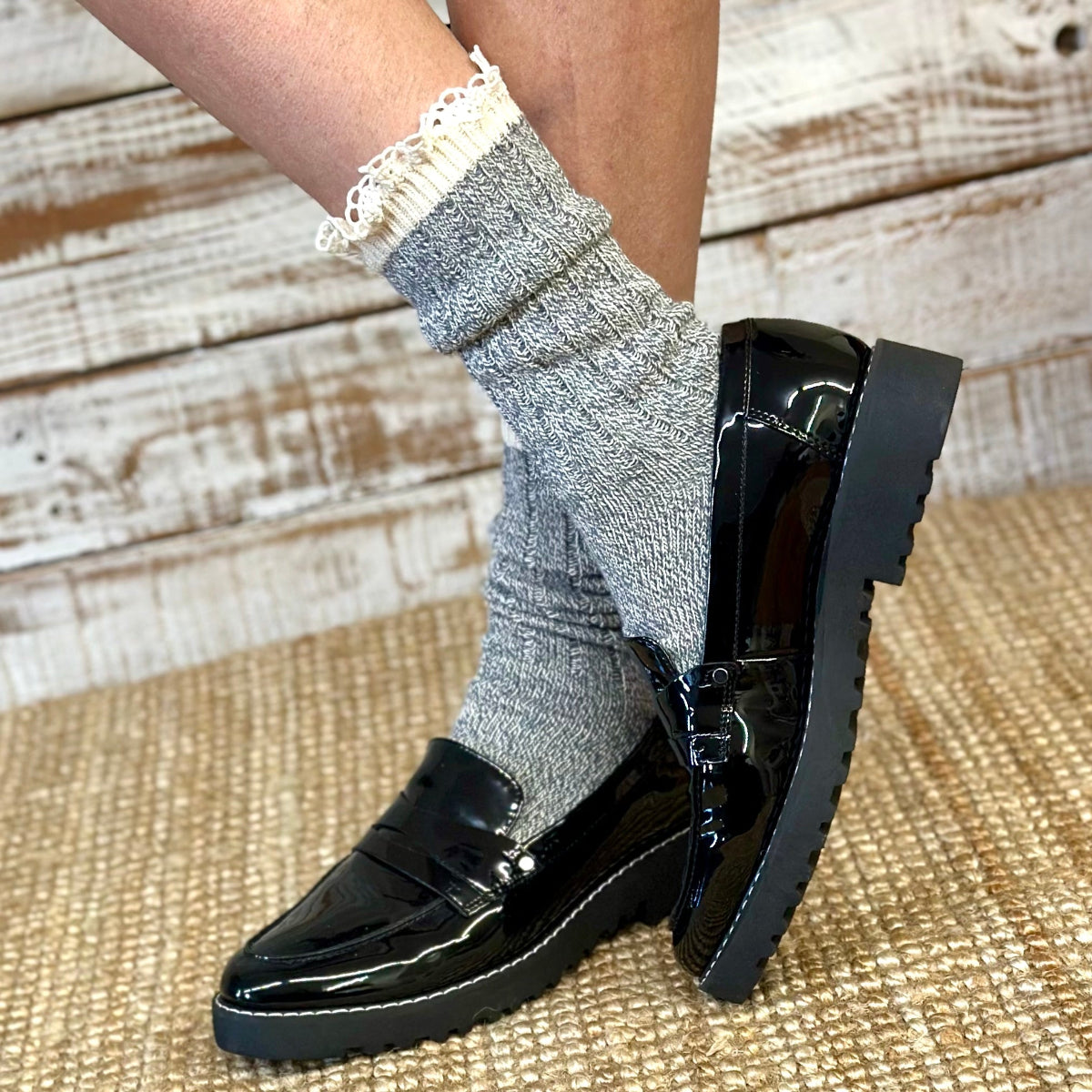 ORGANIC Lace Boot Crew Socks Women's - Grey | Made in USA Catherine cole