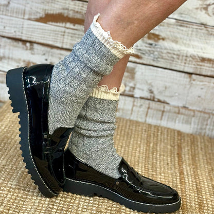 ORGANIC Lace Boot Crew Socks Women's - Grey | Made in USA