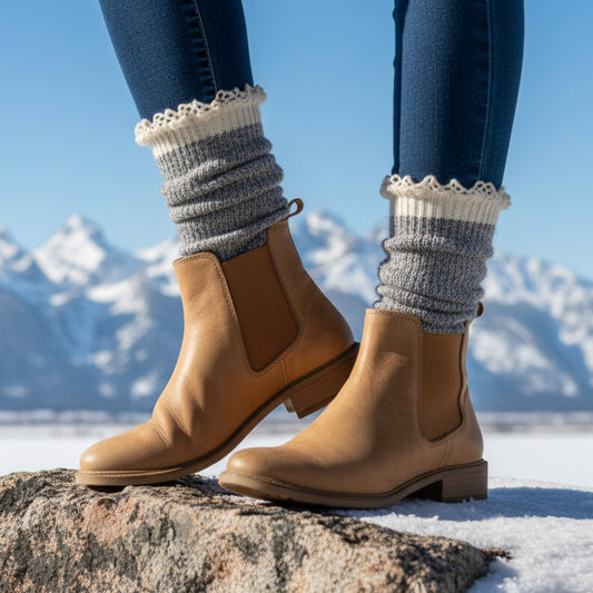 ORGANIC Lace Boot Crew Socks Women's - Grey | Made in USA