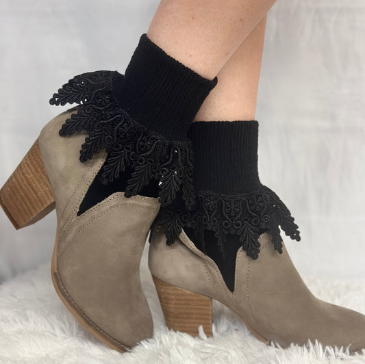 black original long lace cuff socks for women by Catherine Cole