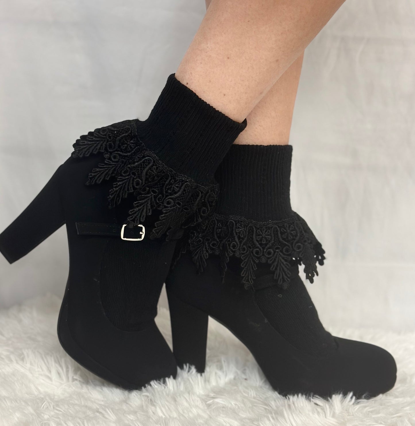 black original long lace cuff socks for women by Catherine Cole
