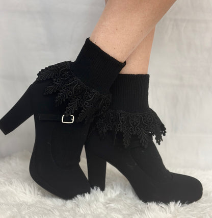 black original long lace cuff socks for women by Catherine Cole