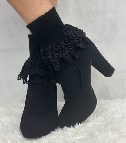 black original long lace cuff socks for women by Catherine Cole