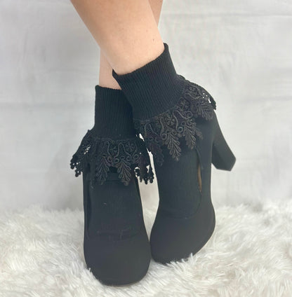 black original long lace cuff socks for women by Catherine Cole