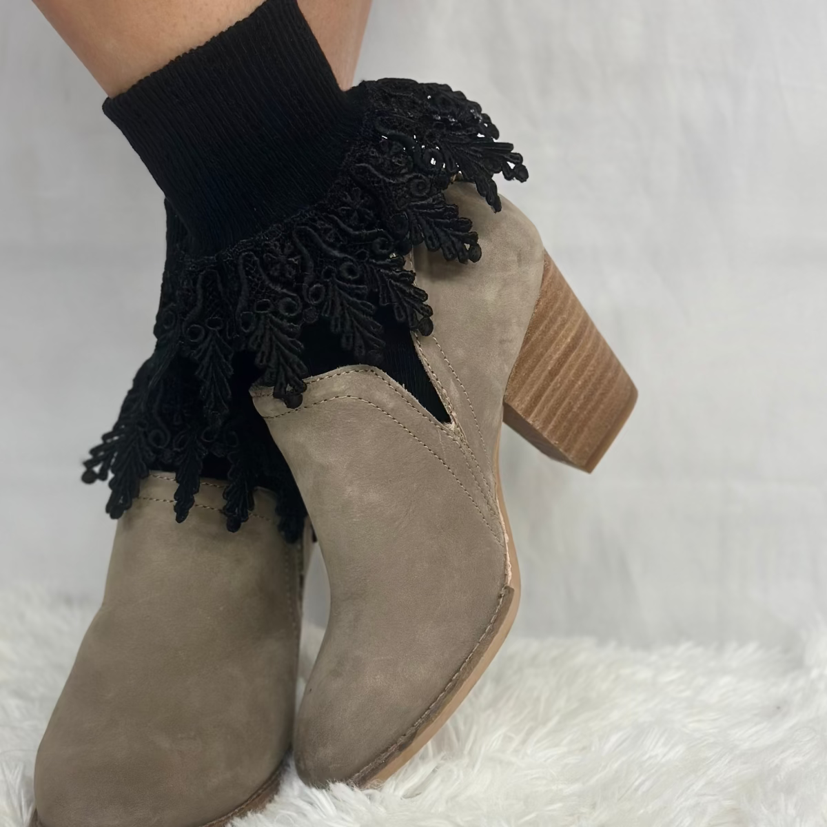 black original long lace cuff socks for women by Catherine Cole