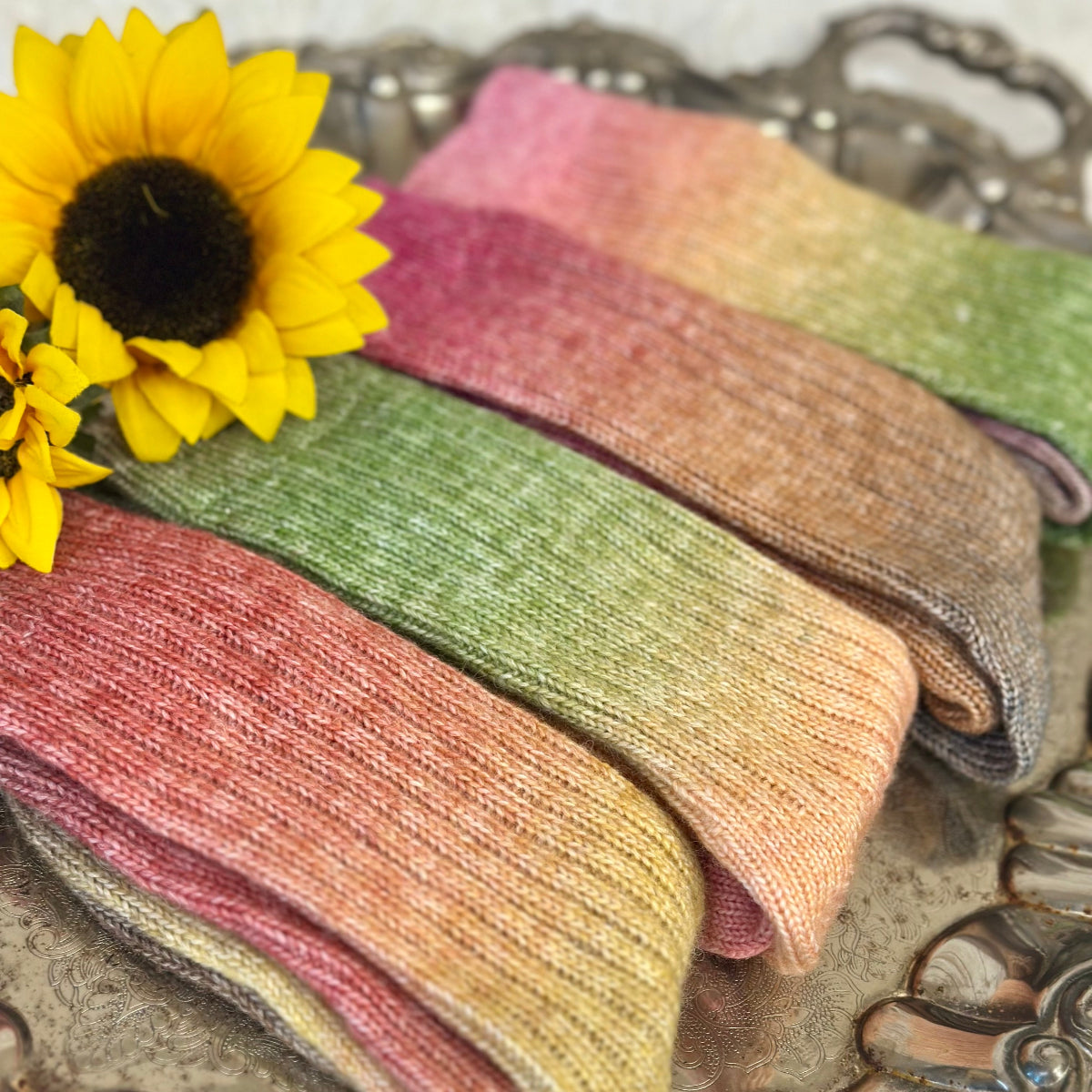"Bohemian tie dyed socks in ombre pattern with handmade wish bracelet gift set"