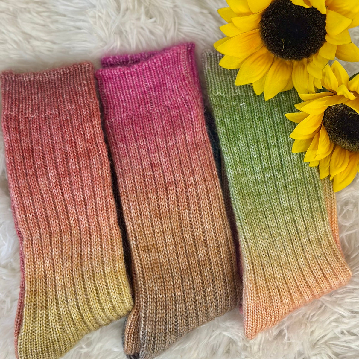 "Close up of ombre tie dye pattern on premium cotton crew socks"