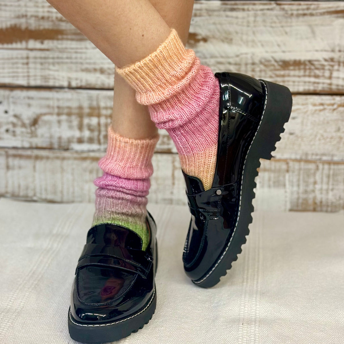 Ombre Tie Dye Socks 3-Pack Bundle with Wish Bracelet - Flower Child