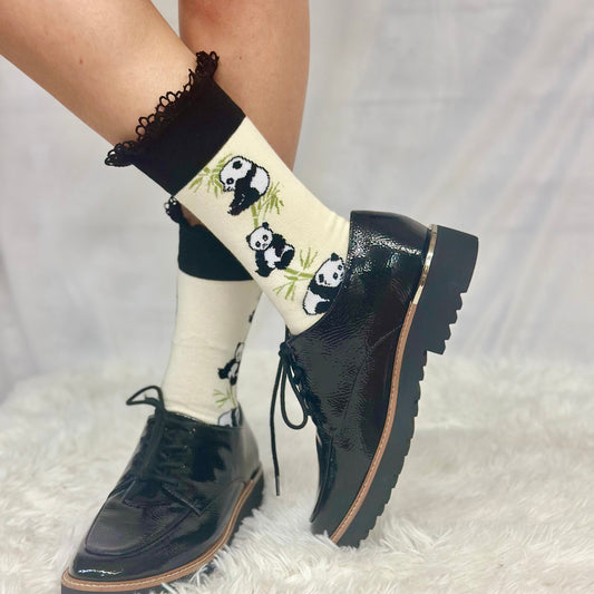 PANDA BEAR fun lace top sock, Catherine Cole signature socks