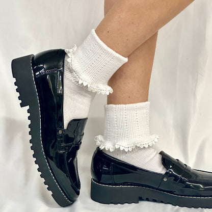 PETITE HEART lace cuff socks - white