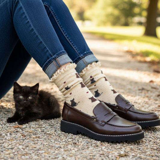 PURR LOVE Cat & Hearts Crew Socks. novelty cat socks by Catherine cole