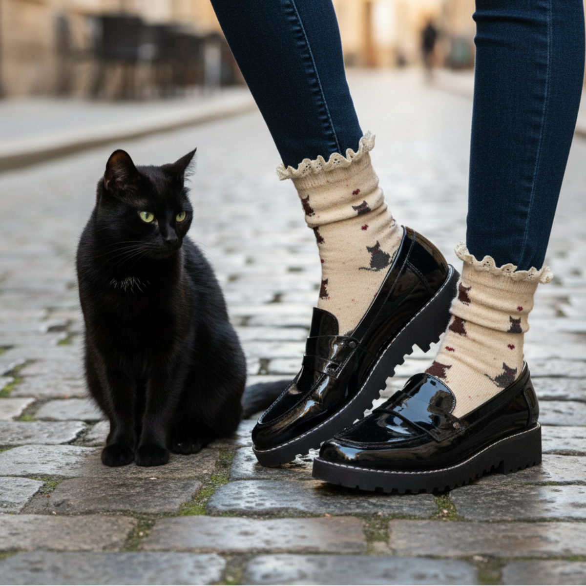 purr love lace topped cat socks for women