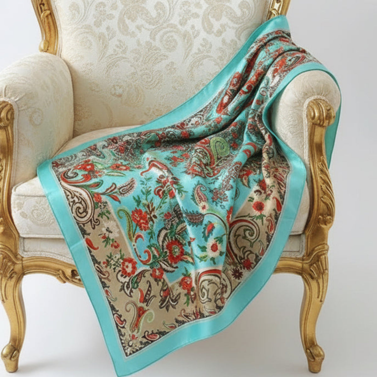 Paisley Silk-Look Square Scarf 35" | Floral Satin Scarf peacock teal by Catherine cole