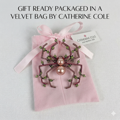 Pearl & Crystal Spider Brooch Pin - Charlotte's Garden Vintage Jewelry
