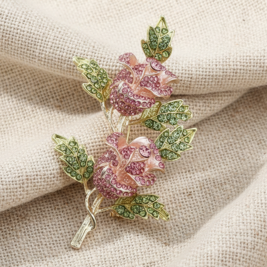 Pink Double Rose Crystal Brooch Pin 4" | Rhinestone Flower Brooch by Catherine cole