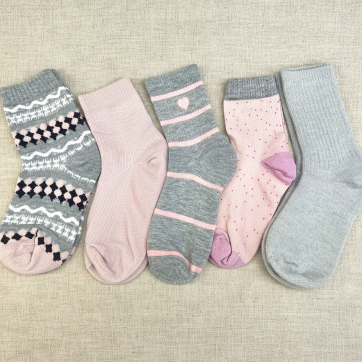 Pink & Grey 5-Pair Sock Bundle | Studio Clearance | Women's Crew Socks Size 6–9