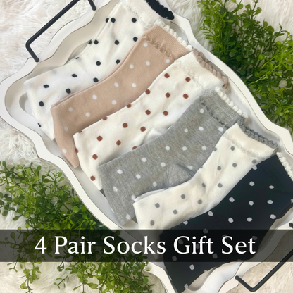 Polka Dot Ankle Socks Multi-Pack - 4-Pair Retro Whimsical Aesthetic Bundle