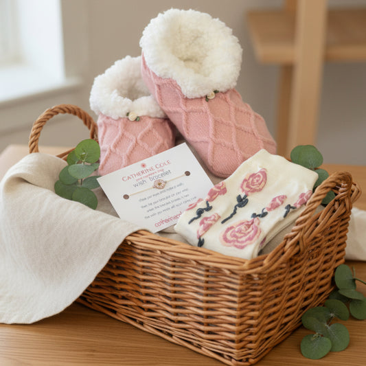 
Pretty in Pink Slipper Sock Gift Set - Grip Bottom + Floral Socks + Wish Bracelet
