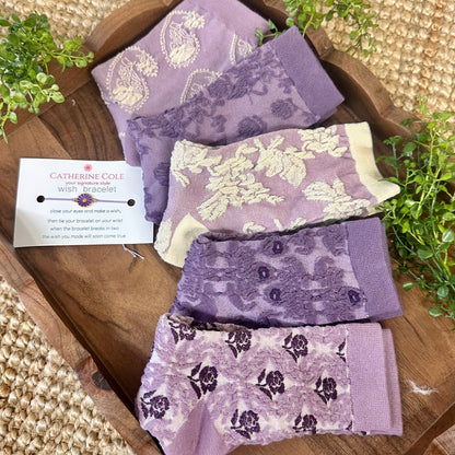 Purple Lovers 3-Pack Ankle Sock Bundle + Handmade Wish Bracelet | Novelty Socks by Catherine Cole